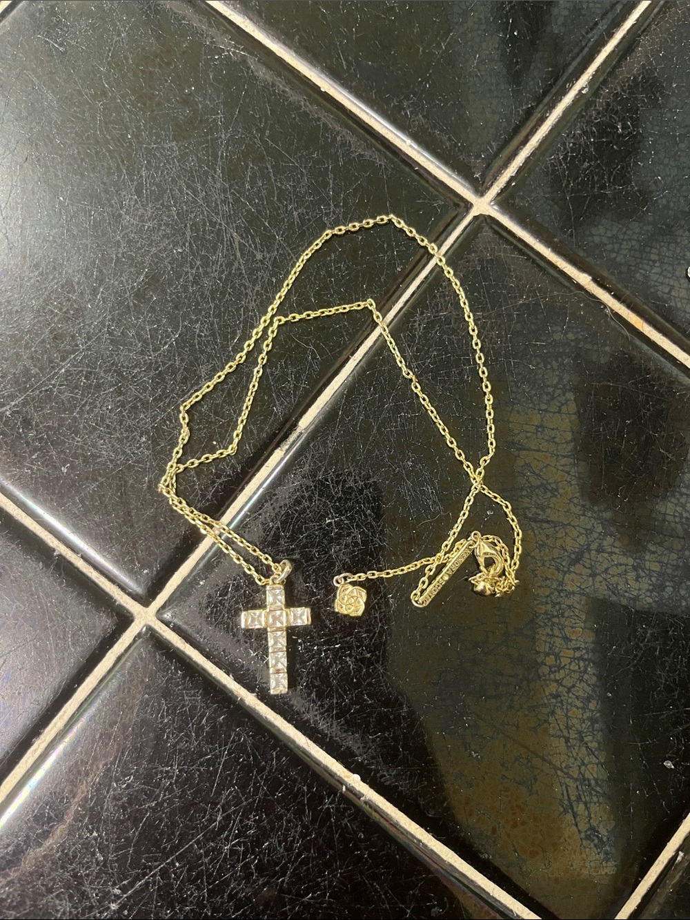 Kendra Scott Gold Cross Pendant Necklace with Clear Stones
